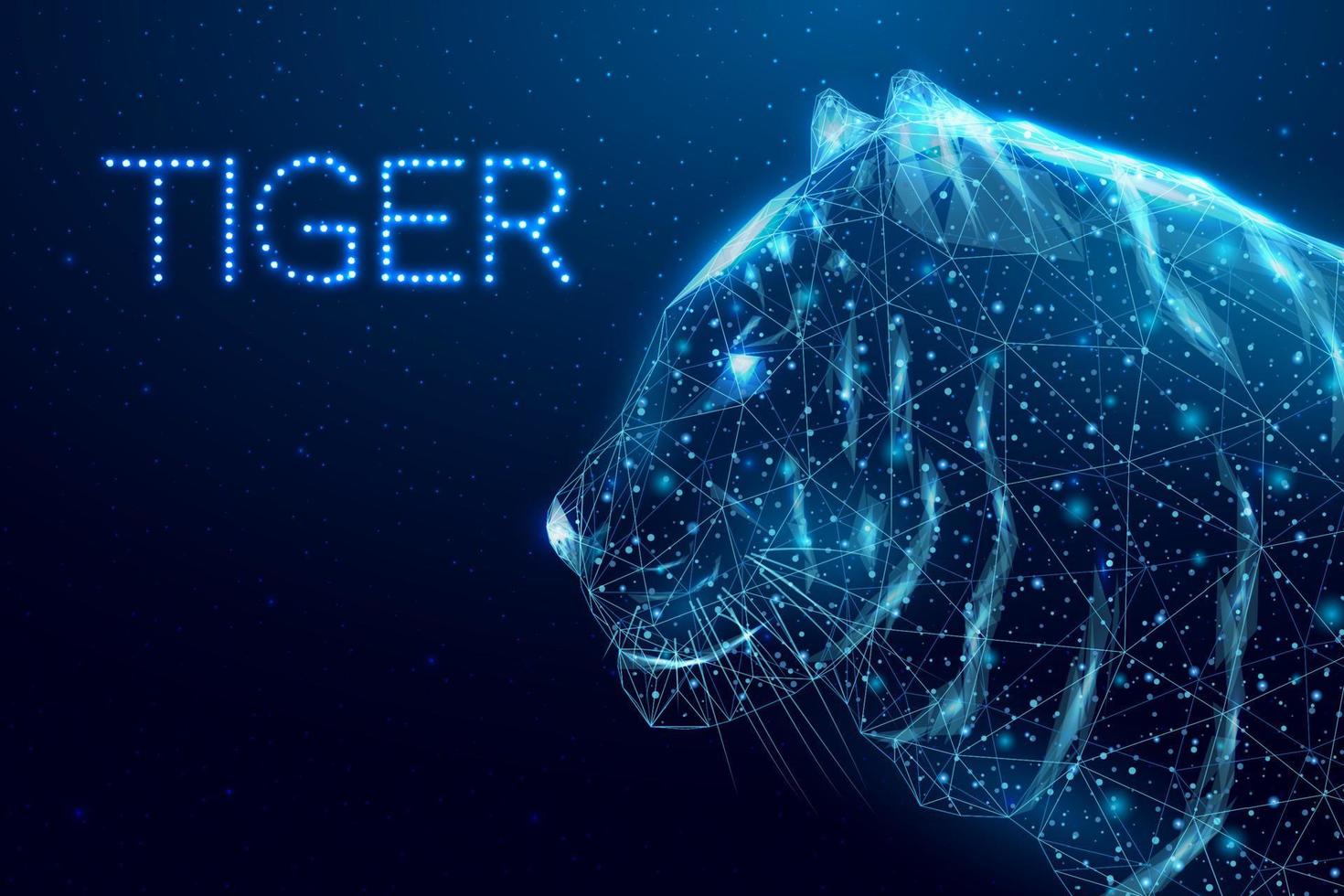 Wireframe polygonal tiger. Concept with glowing low poly head tiger. Futuristic modern abstract background. Vector illustration.