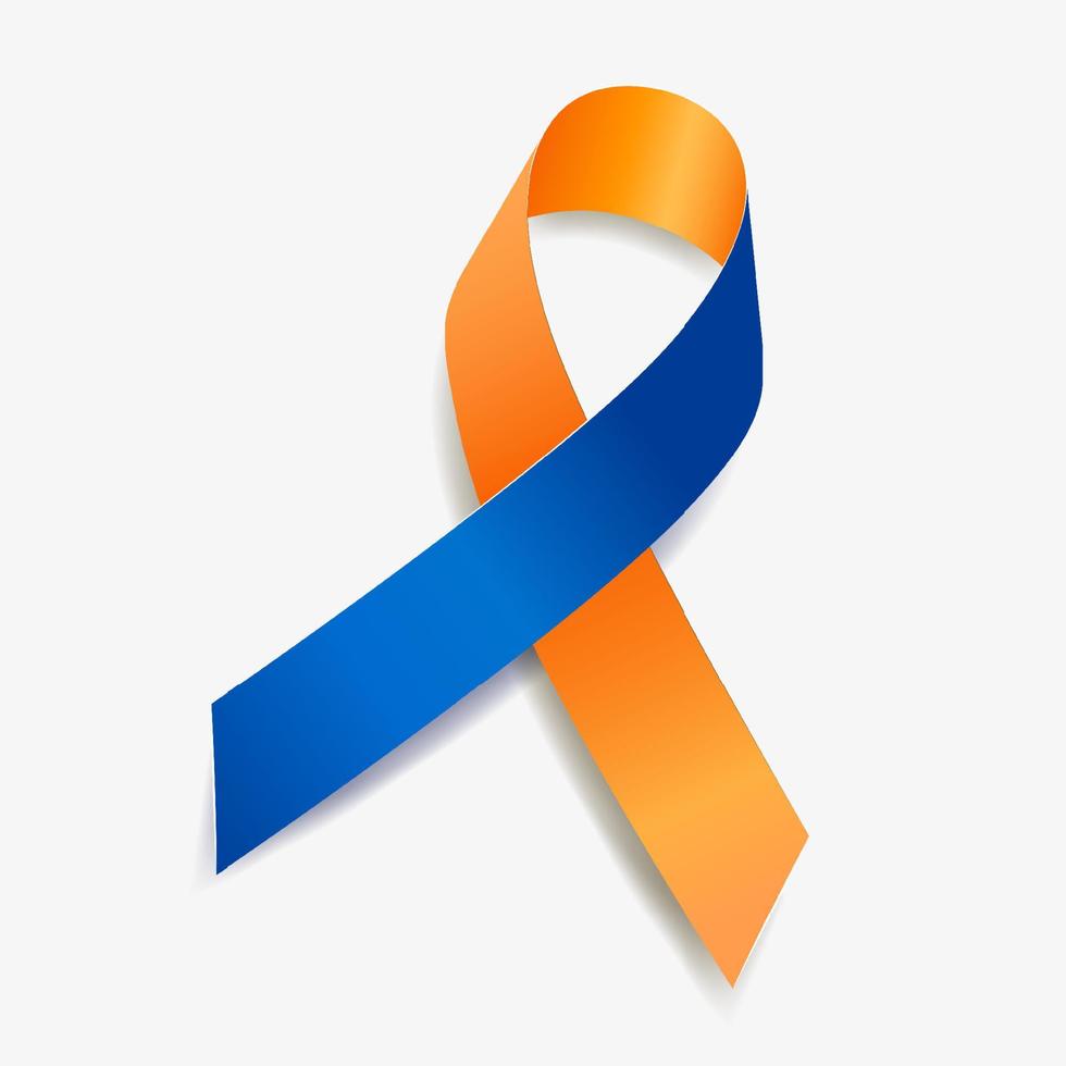 Orange and blue ribbon awareness Dry Drowning. Isolated on white background. Vector  illustration.