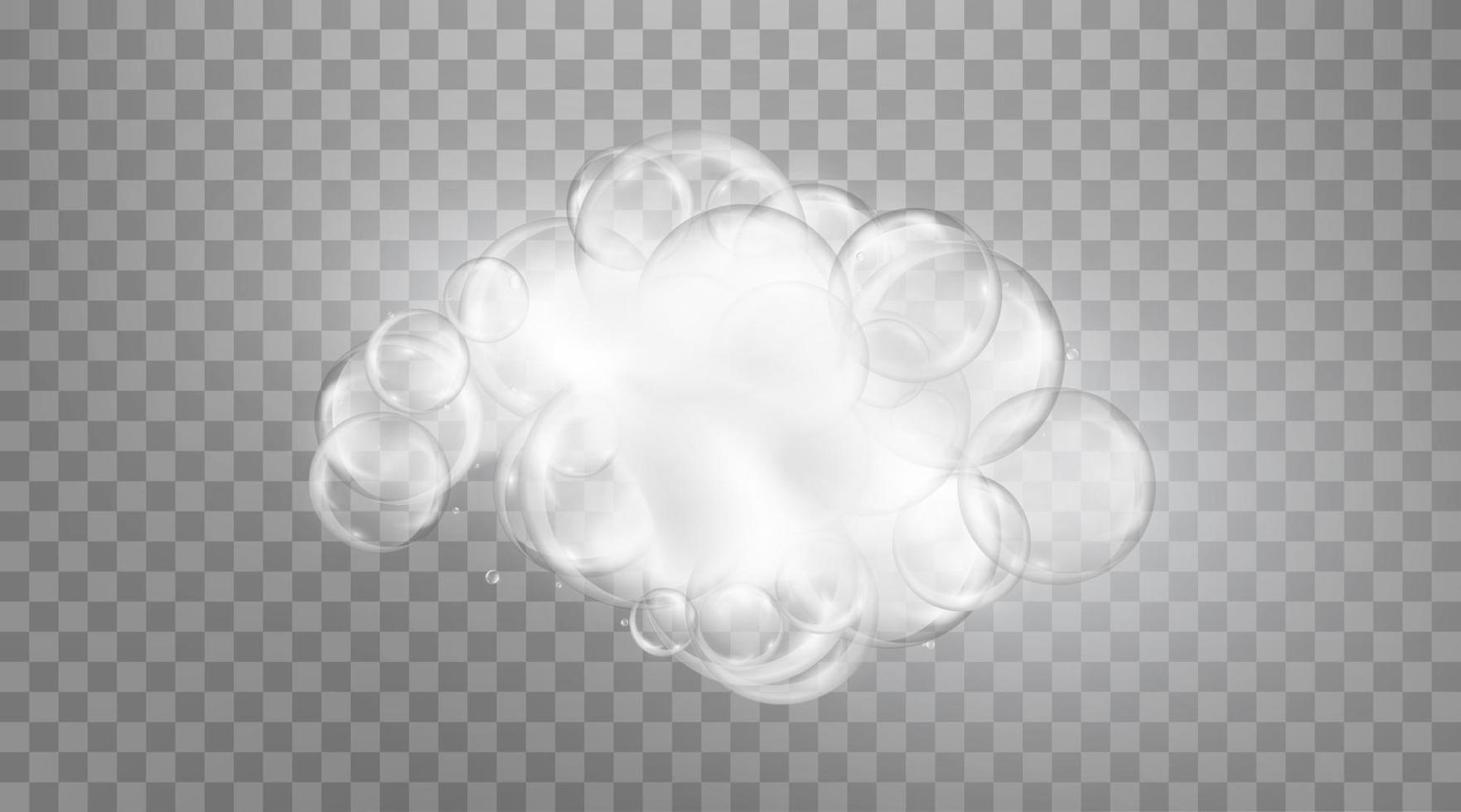 Realistic transparent foam soap with bubbles of soapy water. vector