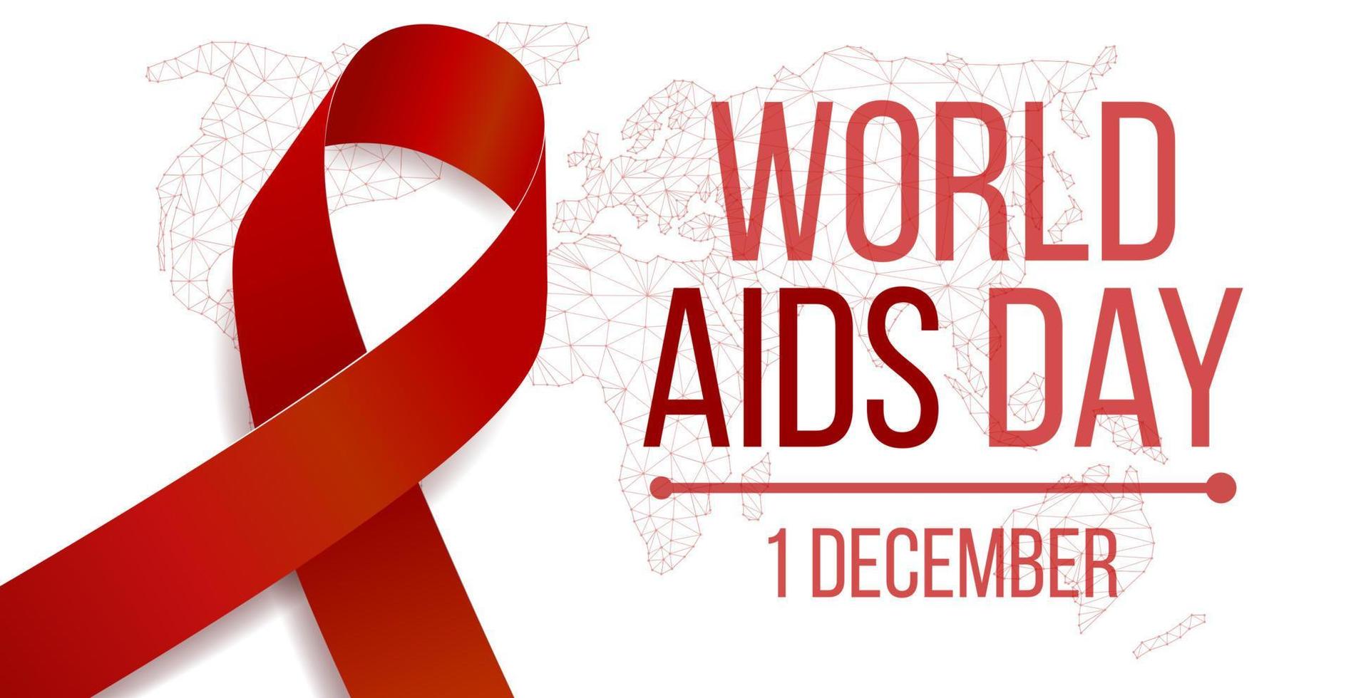 World Aids Day concept. Banner template with red ribbon awareness. Vector illustration.