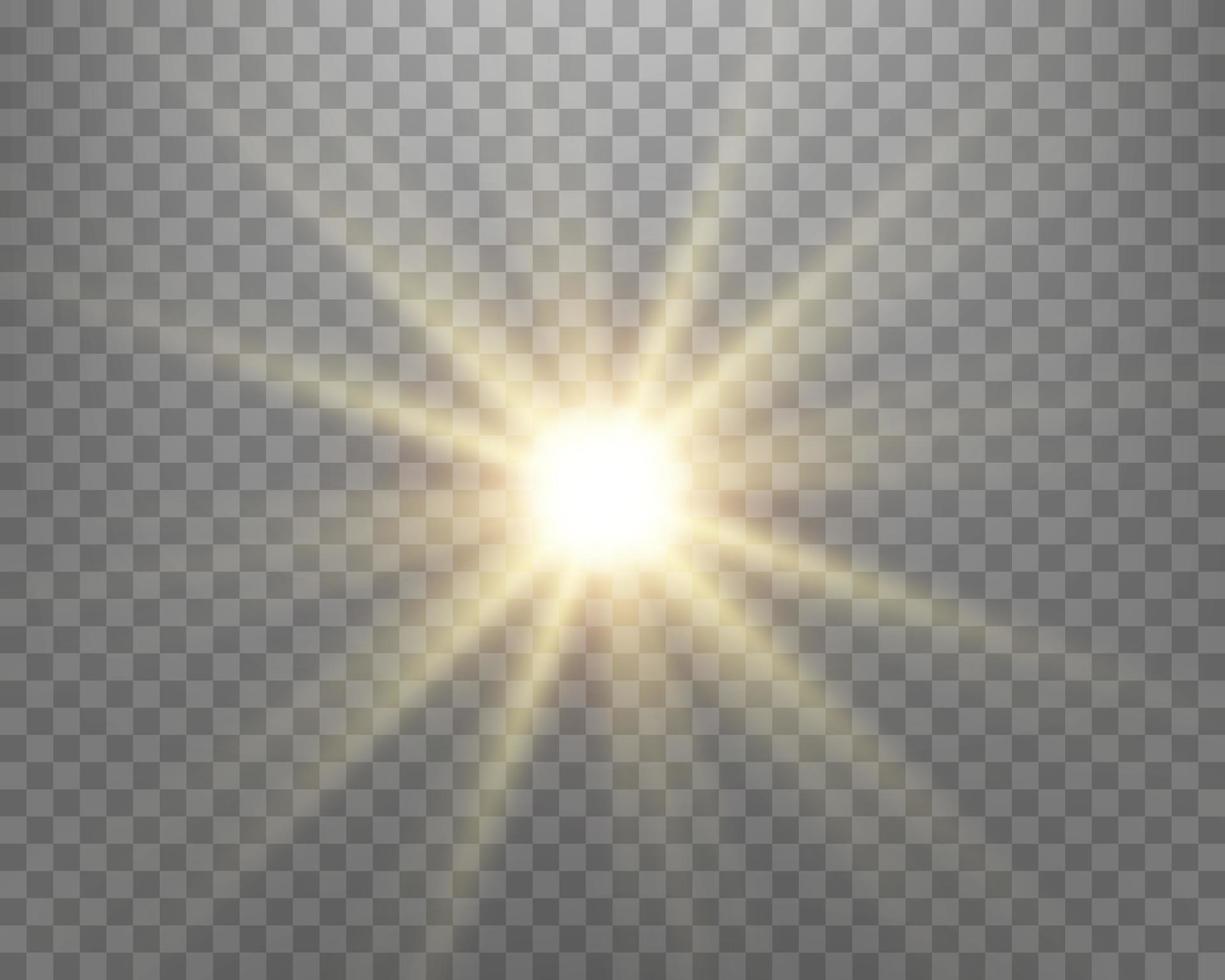 destello de lente de luz solar, destello de sol con rayos y foco. vector