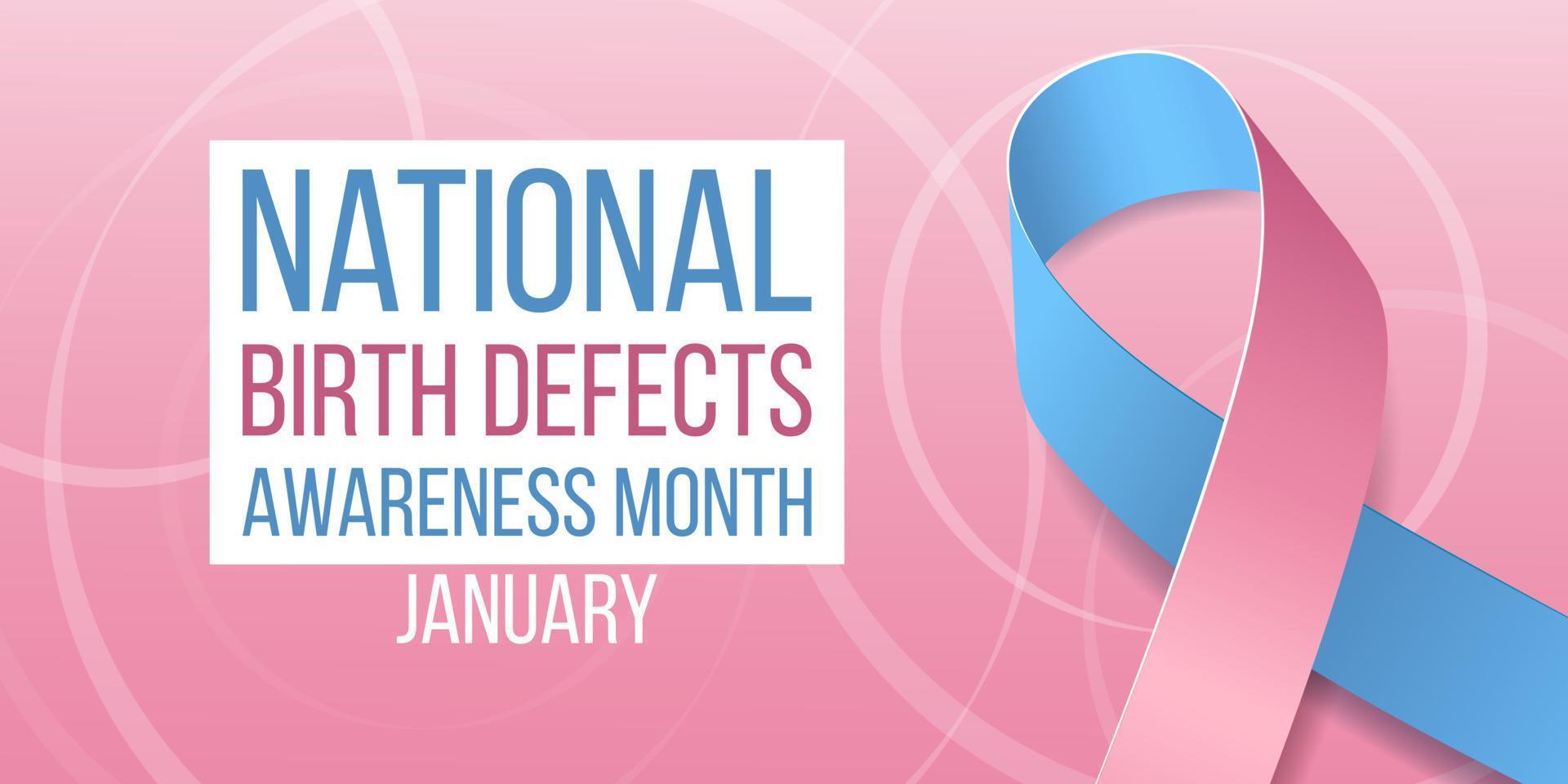 National Birth Defects Awareness Month concept. Banner with pink and blue ribbon awareness and text. Vector illustration.