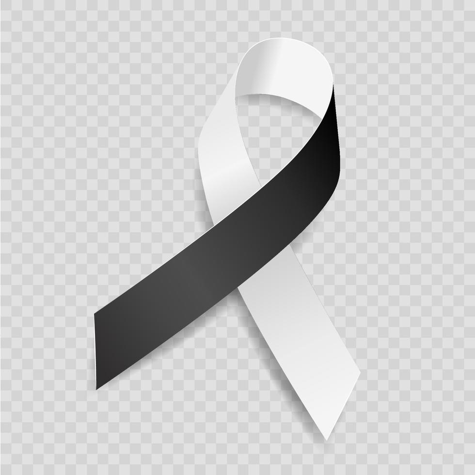 White and black ribbon awareness Acute Disseminated Encephalomyelitis, Vaccine Injury. Isolated on white background. Vector  illustration.