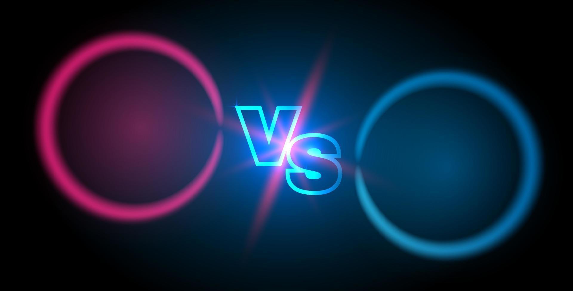 Versus screen. Banner for competition, battle, team concept. Abstract background with glowing letters. Vector illustration.