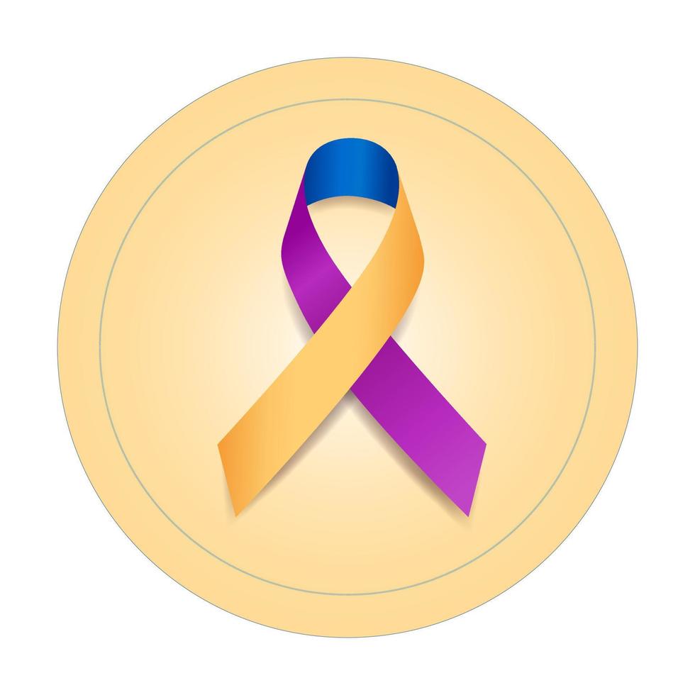 Bladder cancer awareness month concept. Banner with text and blue, yellow, and purple ribbon.  Vector illustration.