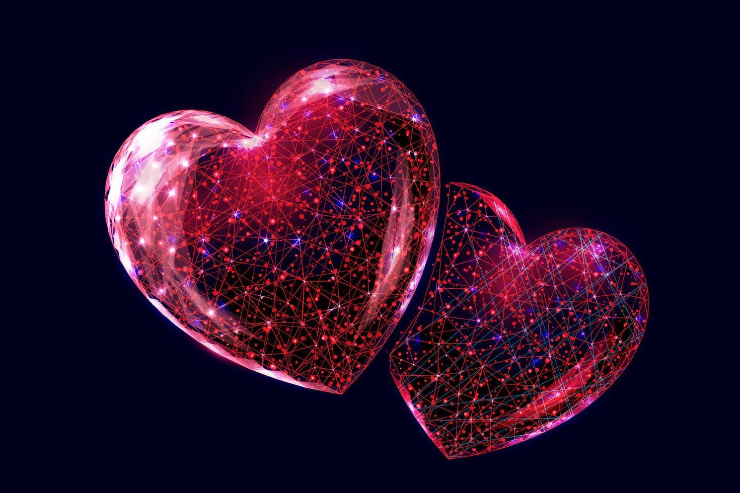 Wireframe heart, low poly style. Vector illustration on dark blue background.