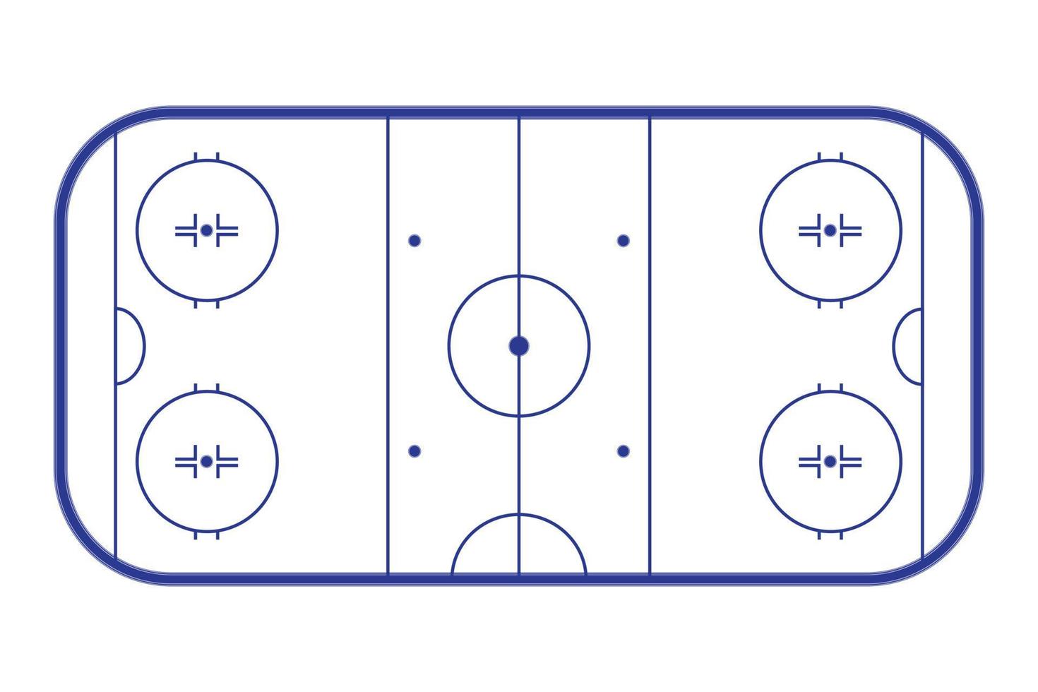 Ice hockey rink, top view. Hockey field outline isolated on white background. Vector illustration.