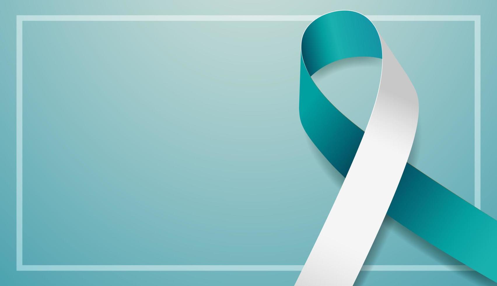 Cervical cancer awareness month banner with teal and white ribbon awareness. Vector illustration.