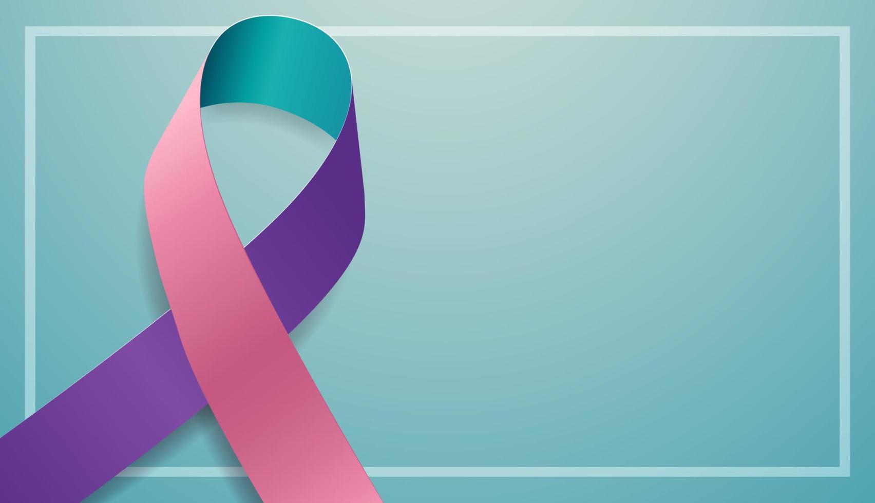 concepto del mes de concientización sobre la tiroides. banner con conciencia de cinta rosa, verde azulado y púrpura. ilustración vectorial vector