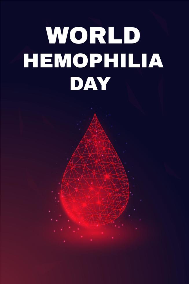 concepto del día mundial de la hemofilia. plantilla de banner con poli bajo brillante. fondo abstracto moderno futurista. aislado sobre fondo oscuro. ilustración vectorial vector