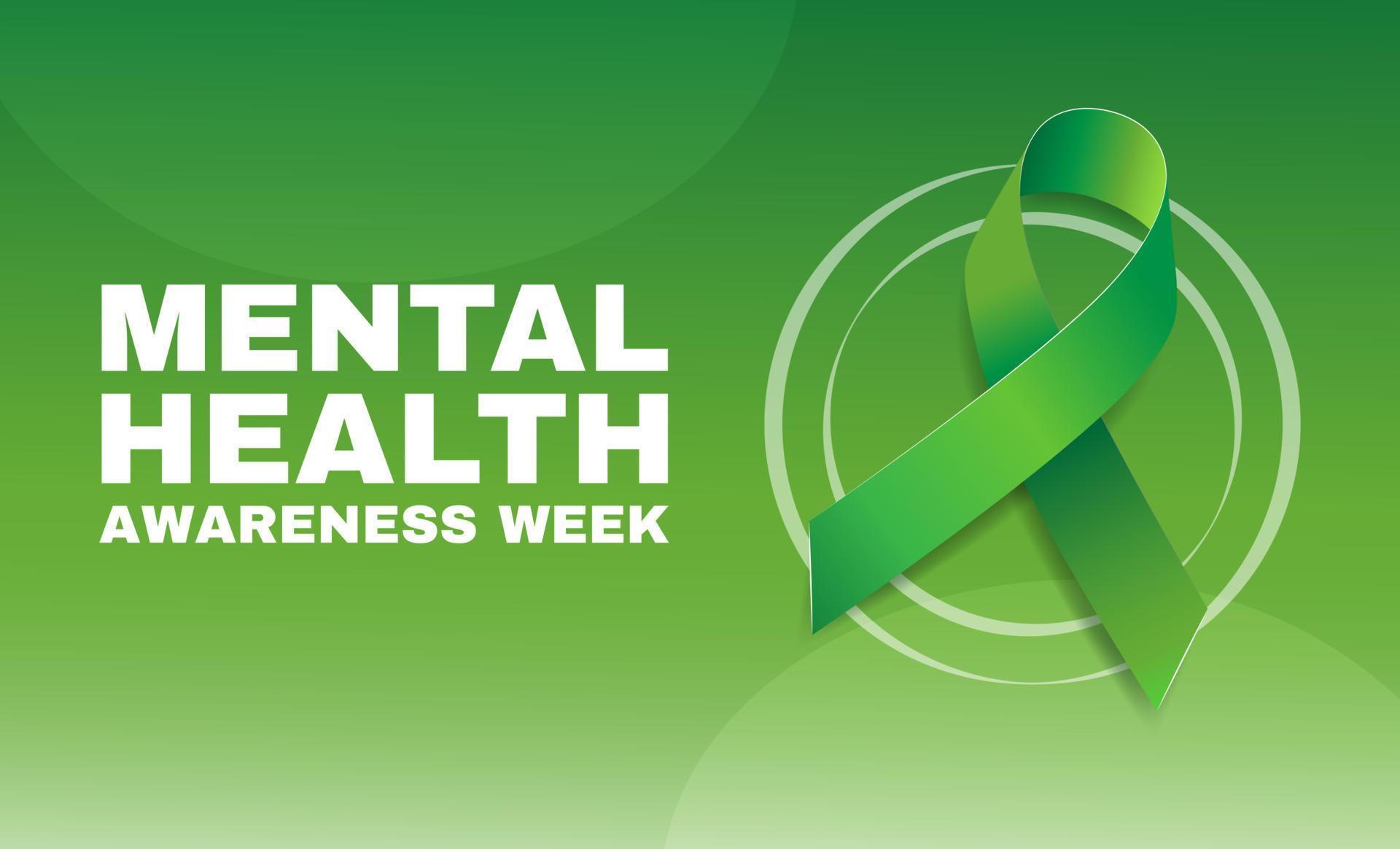 Mental health awareness week concept. Banner template with green ribbon and text. Vector