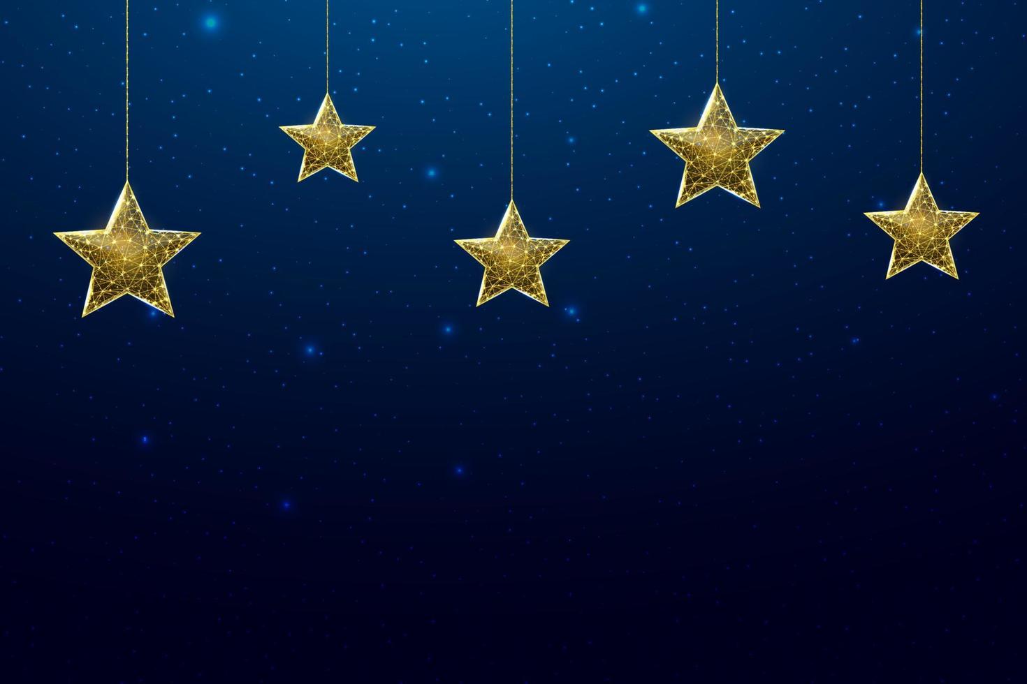Wireframe stars, low poly style. Banner for the concept of Christmas or New Year with a place for an inscription. Abstract modern 3d vector illustration on blue background.