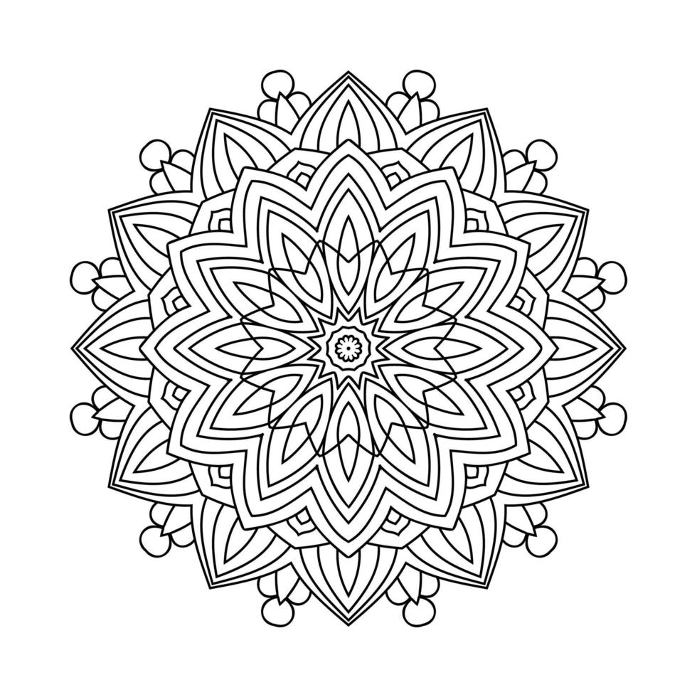 adorno de mandala en blanco y negro para colorear páginas. Mandala de página para colorear de estilo indio tradicional. vector de arte de línea de mandala de flores. patrón de mandala de decoración india para colorear páginas.