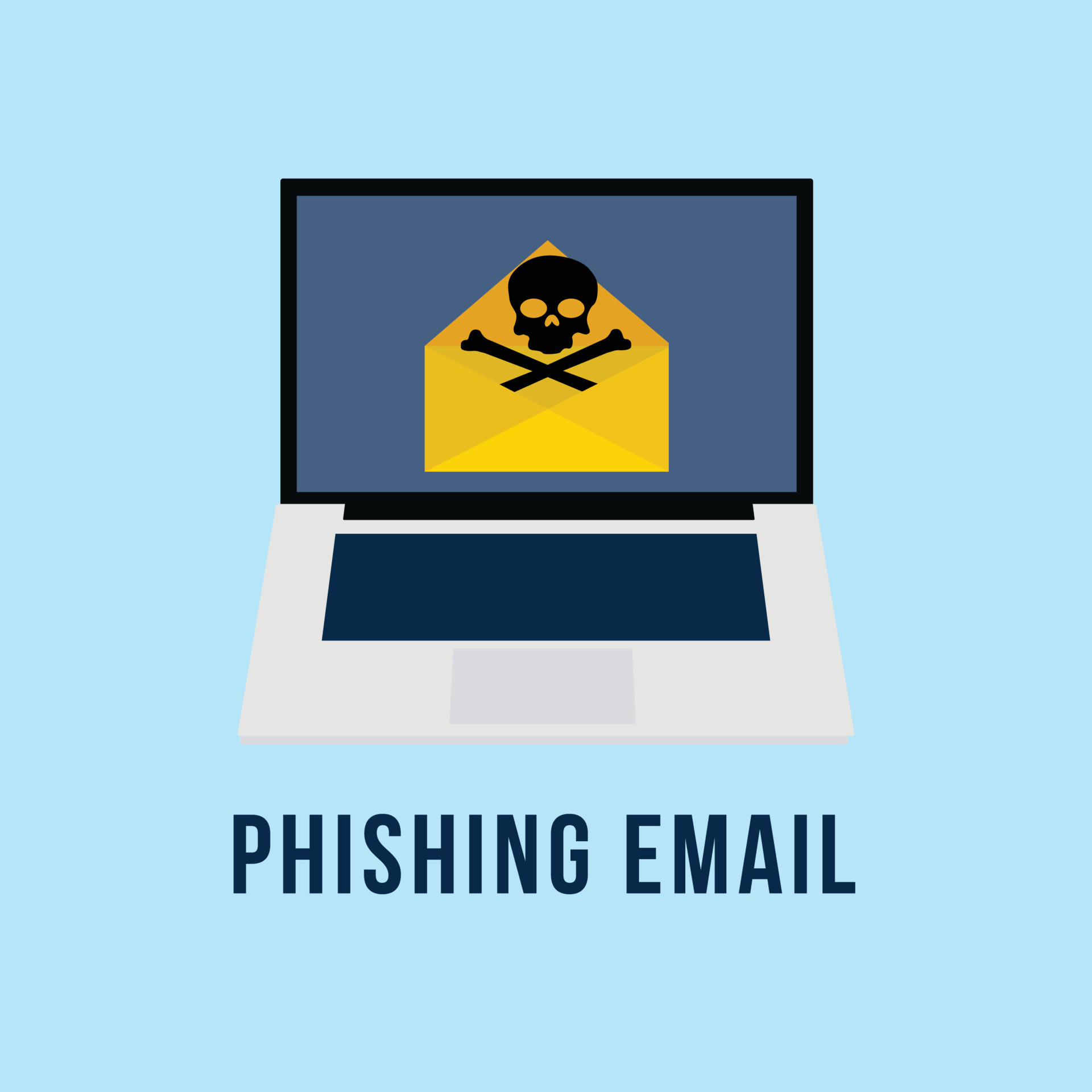 Phishing email with a skull sign vector. Computer hacker spam mail