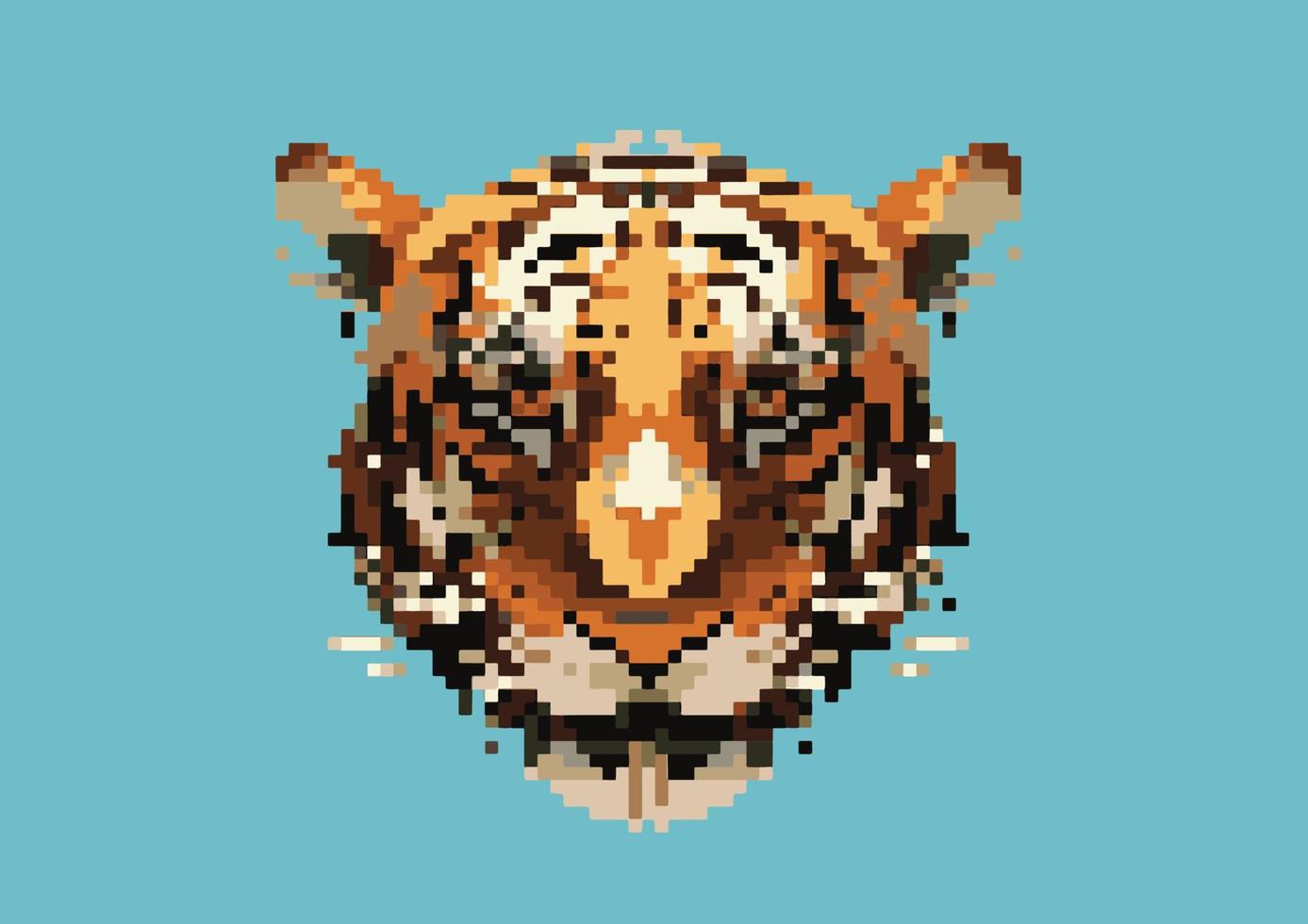 Pixel tiger head pattern background. vector