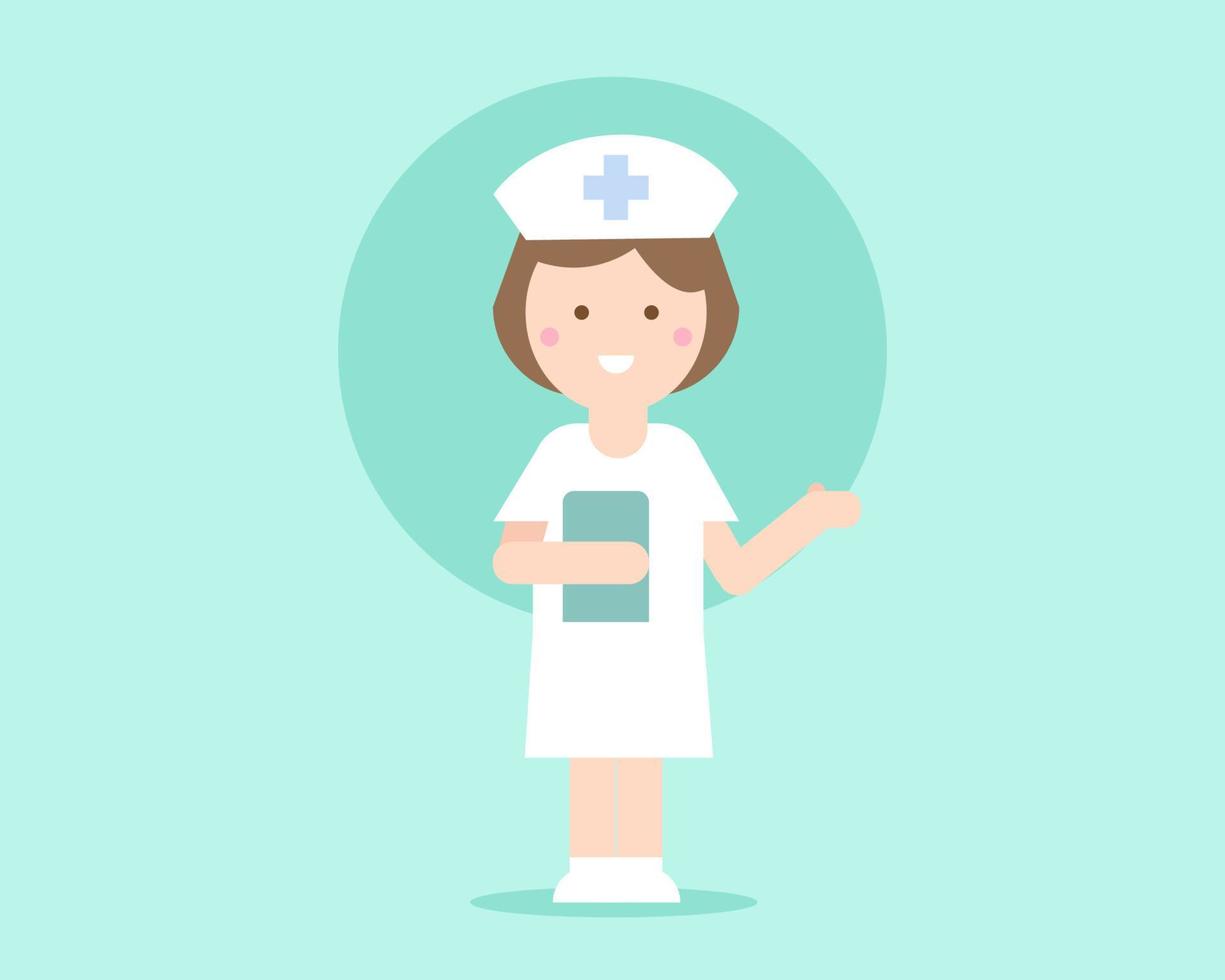 A woman nurse wears a white uniform for your design about medical concept. Cartoon vector. vector