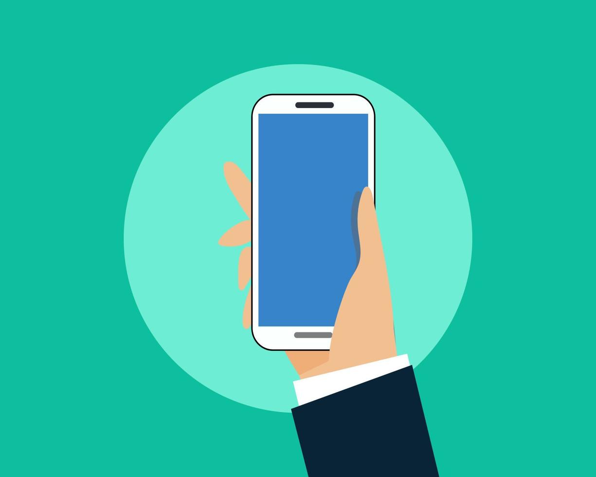 Hand of businessman holding smart phone.Cartoon vector style for your design.