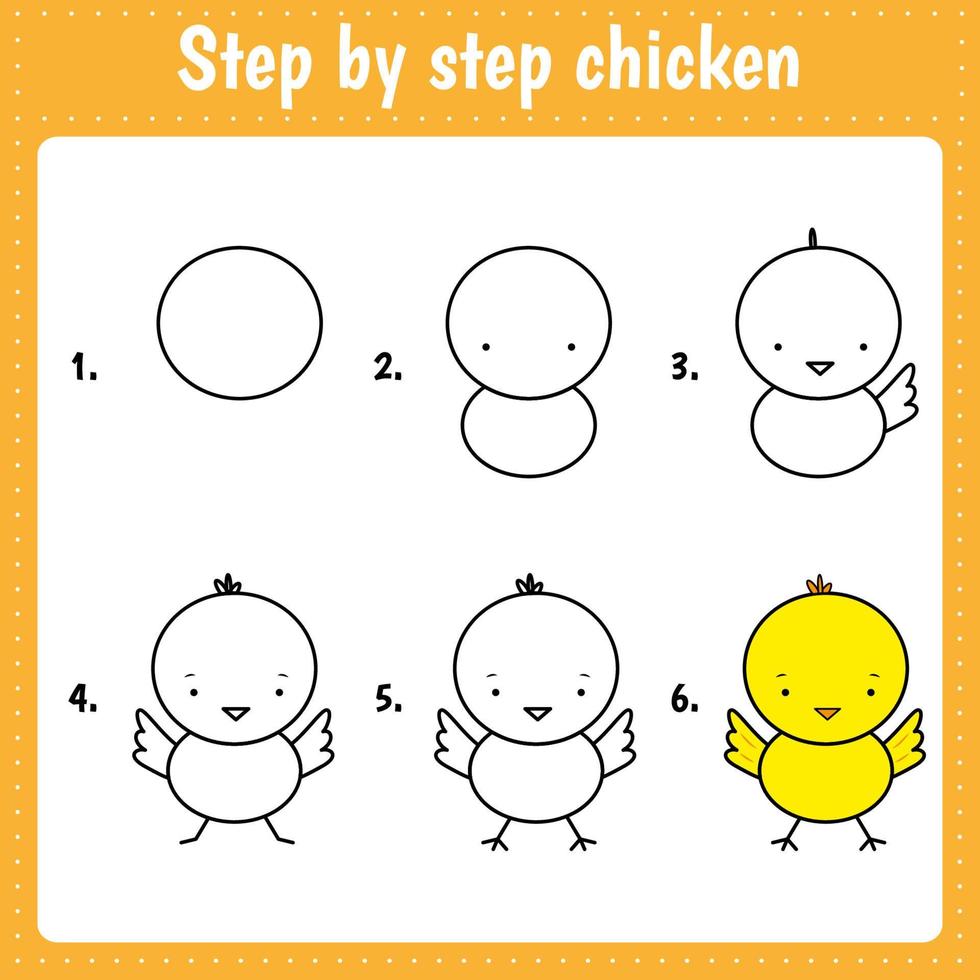 How to draw cute little chicken. vector