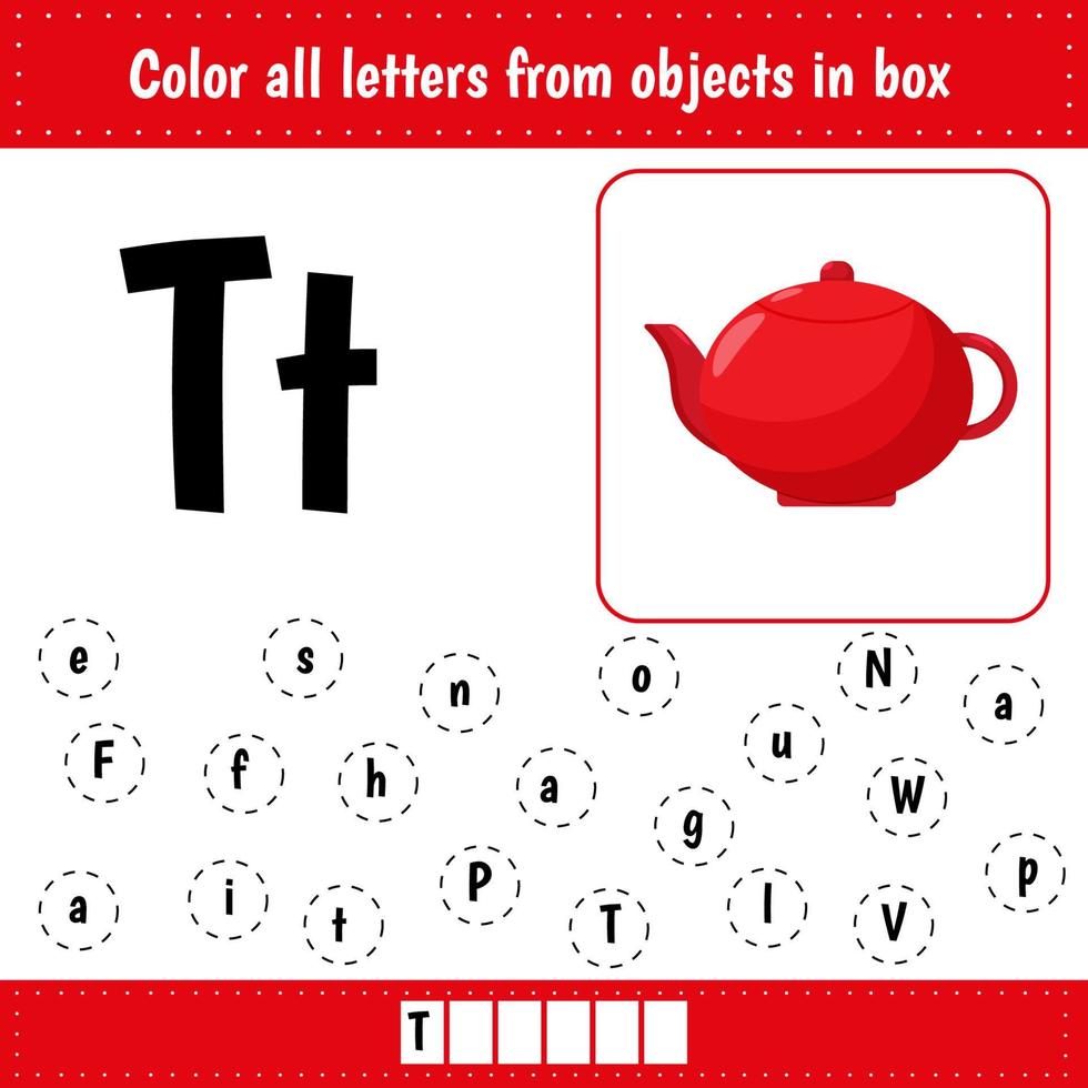 Educational worksheet for kids. Teapot vector
