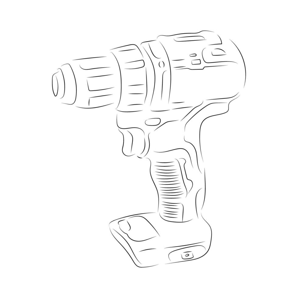 Screwdriver in line art style. Hand drill. vector