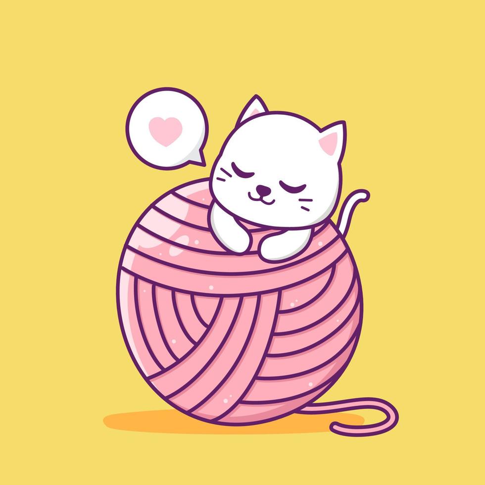 cute cat with big pink yarn ball vector