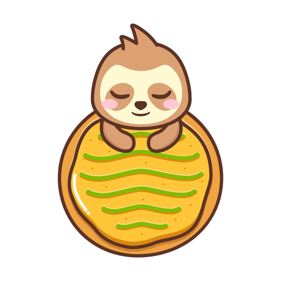 cute sloth with big doughnut vector