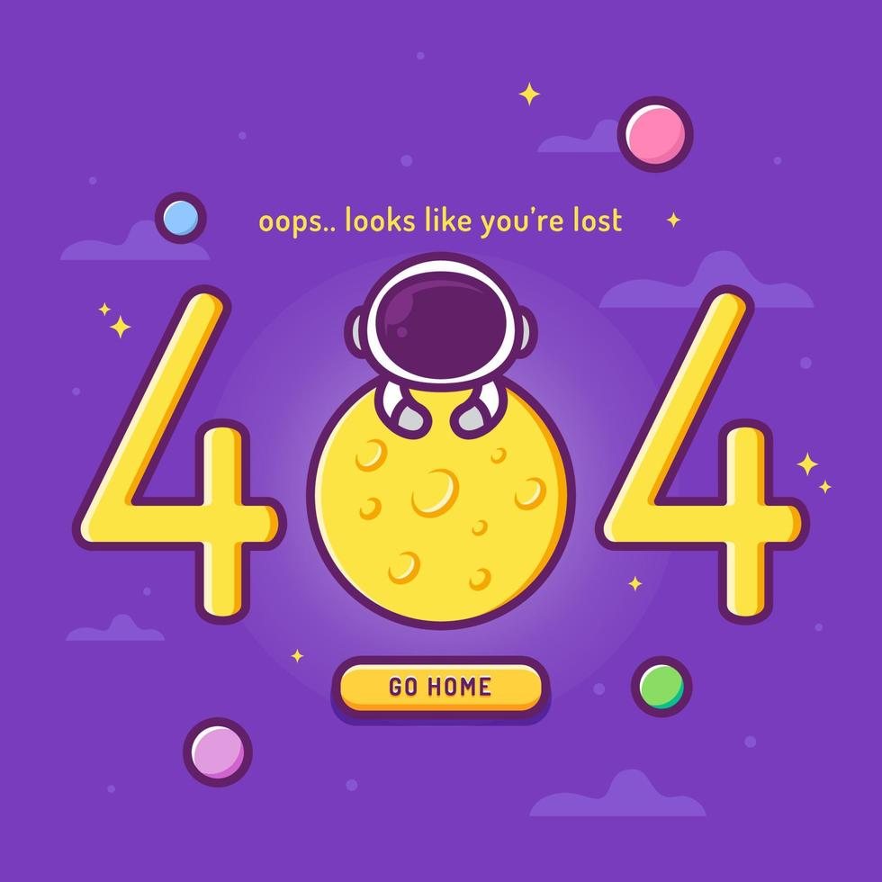 404 error with cute astronaut lost in space vector