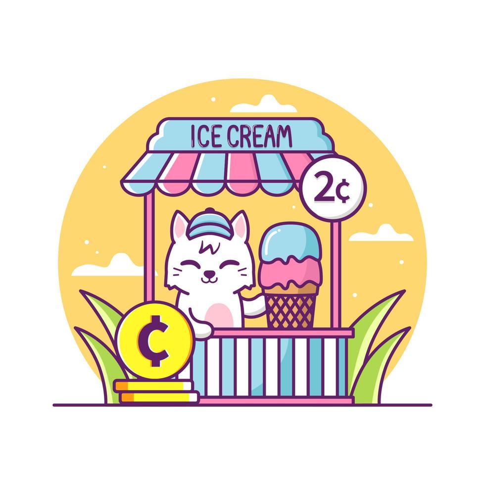 lindo gato vendiendo helado ilustración vector