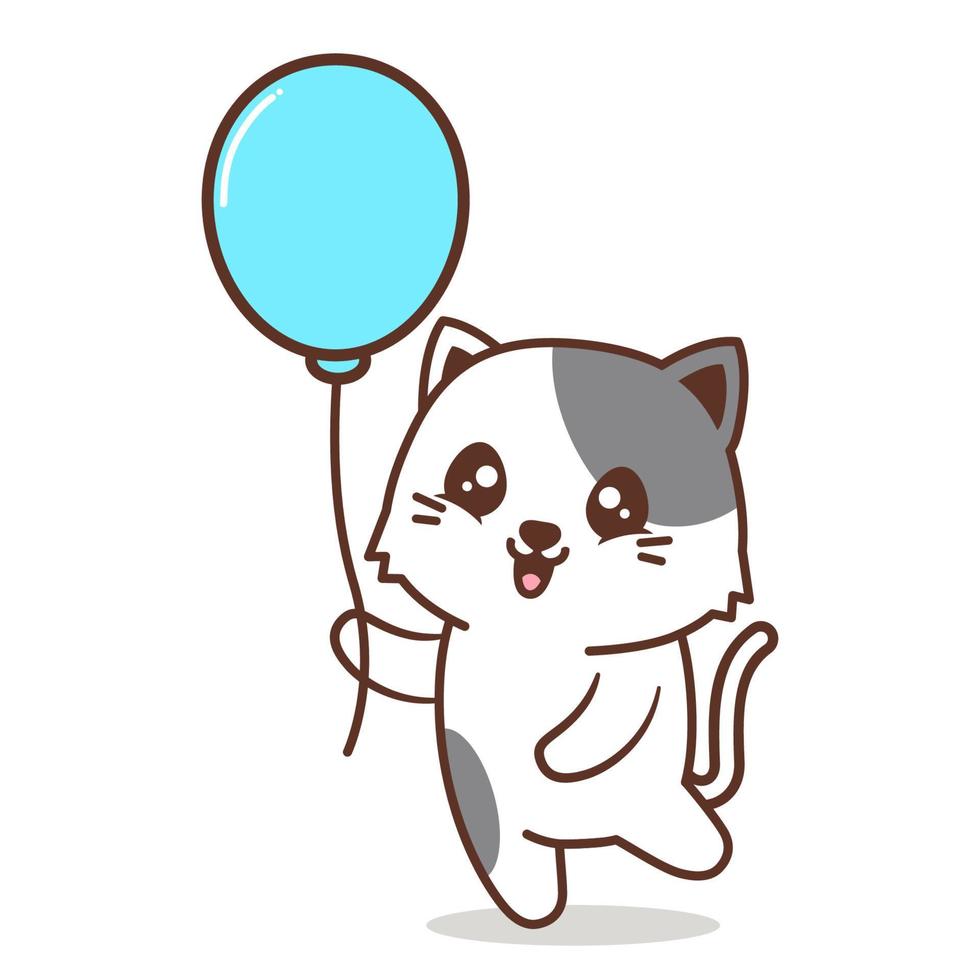 cute cat with blue balloon vector