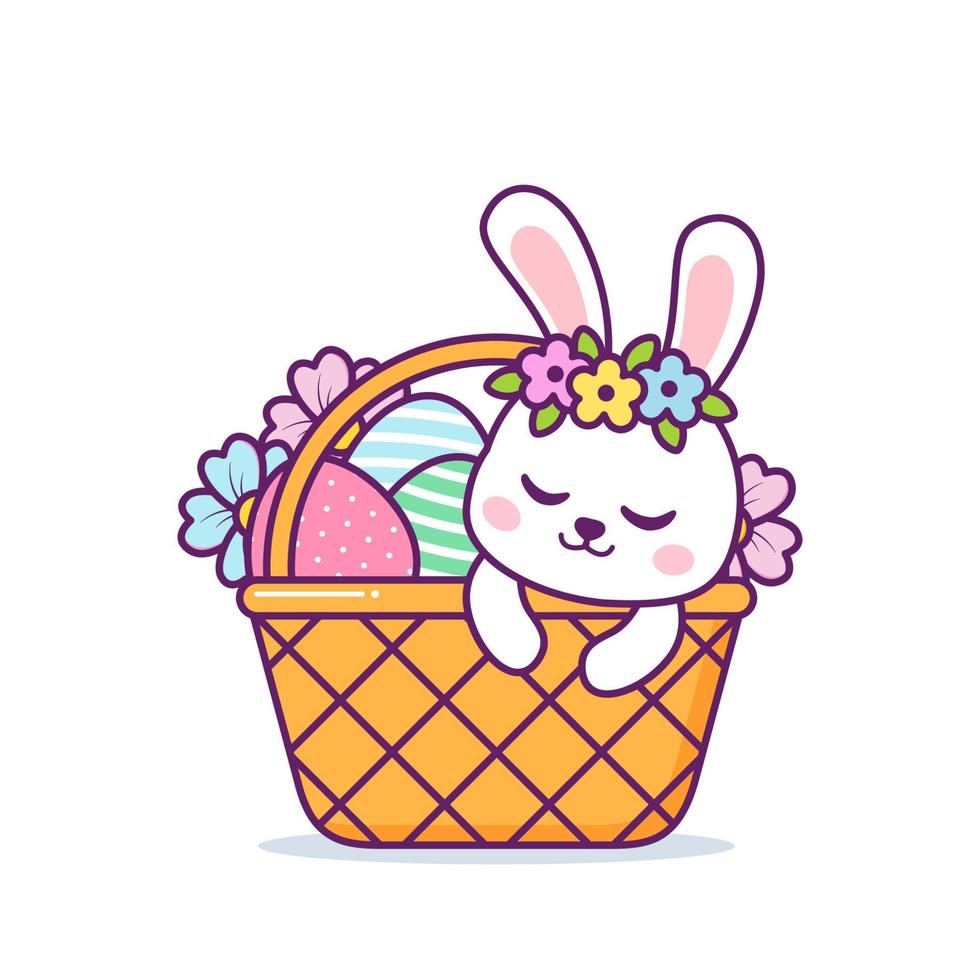cute easter rabbit character in the basket egg vector