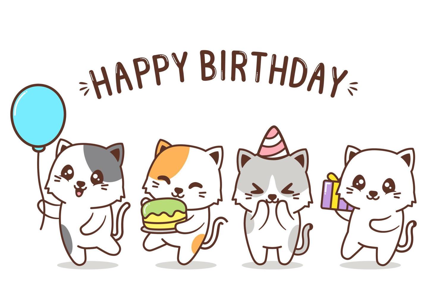 grupo de cumpleaños de personaje de gato lindo vector