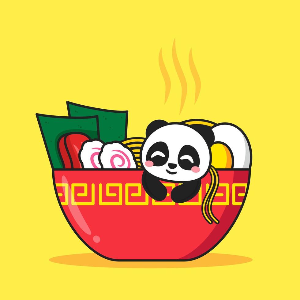 lindo panda dentro del tazón de ramen vector