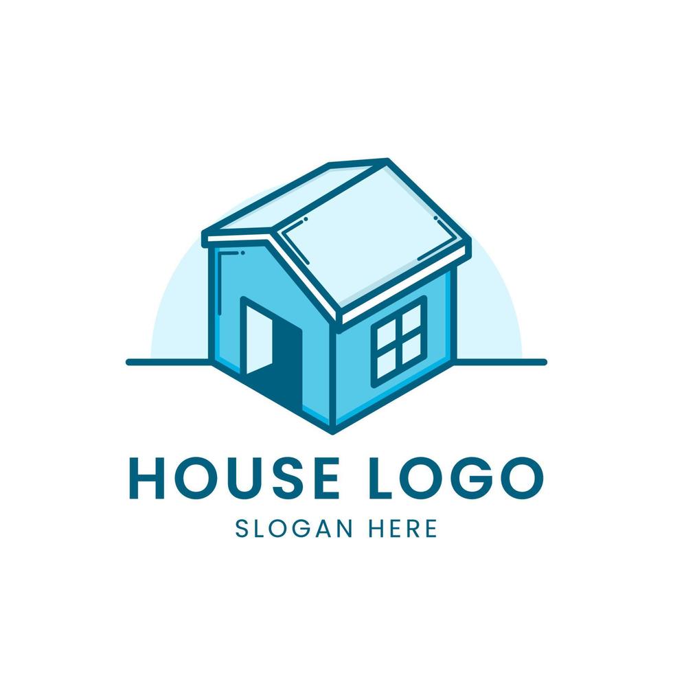 blue house 3d logo in white vector