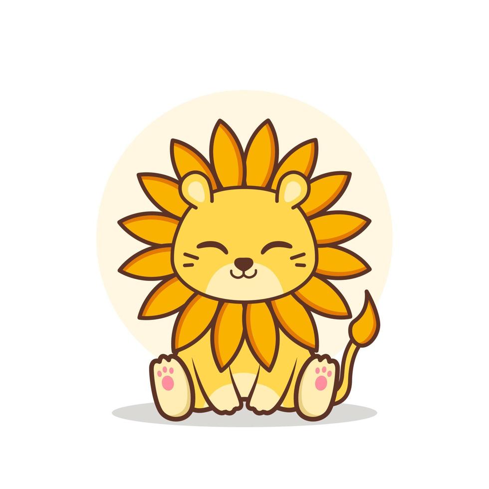 cute happy sunflower lion sitting vector