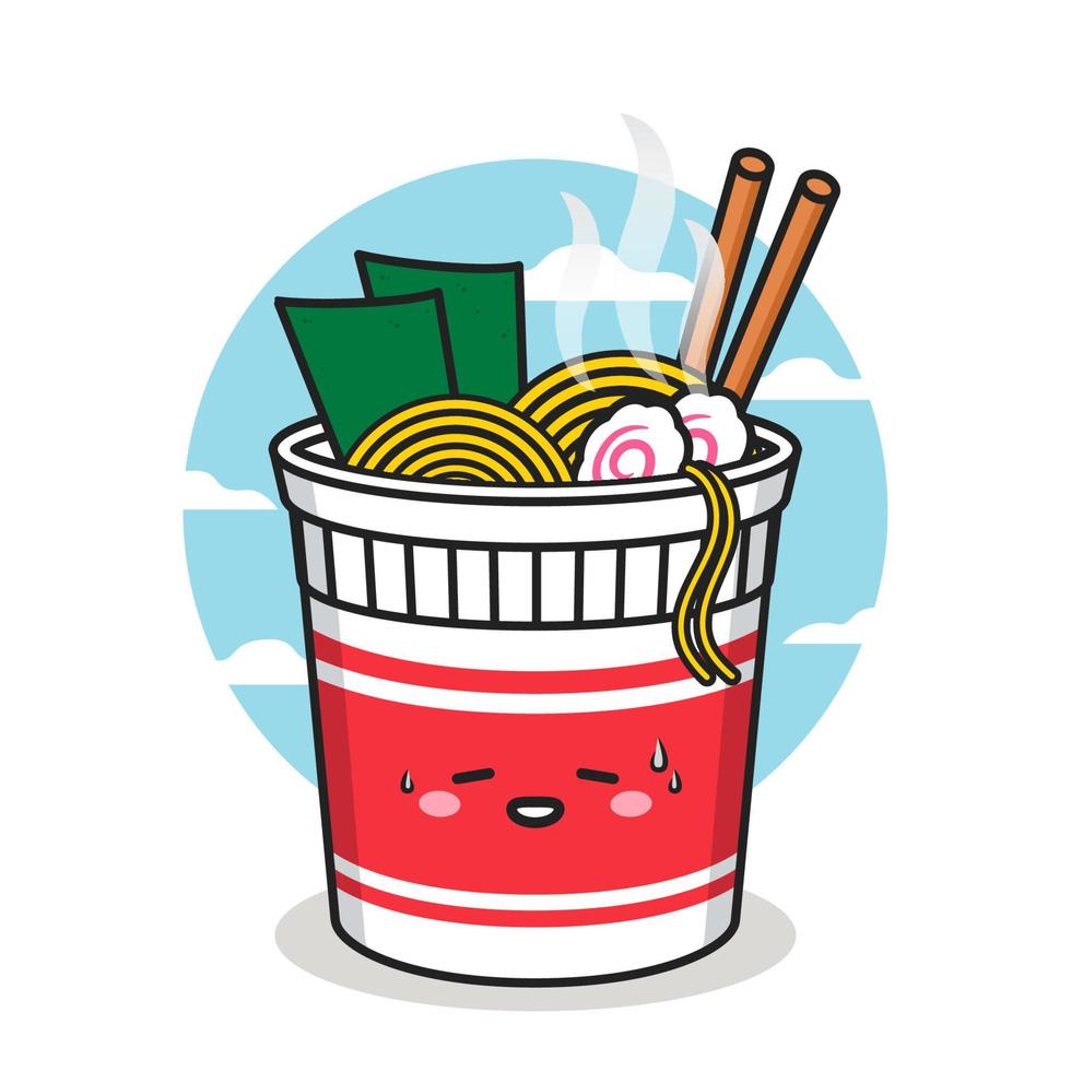 cute noodle cup character with chopstick vector