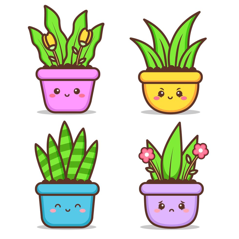 cute different expression colorful pot vector