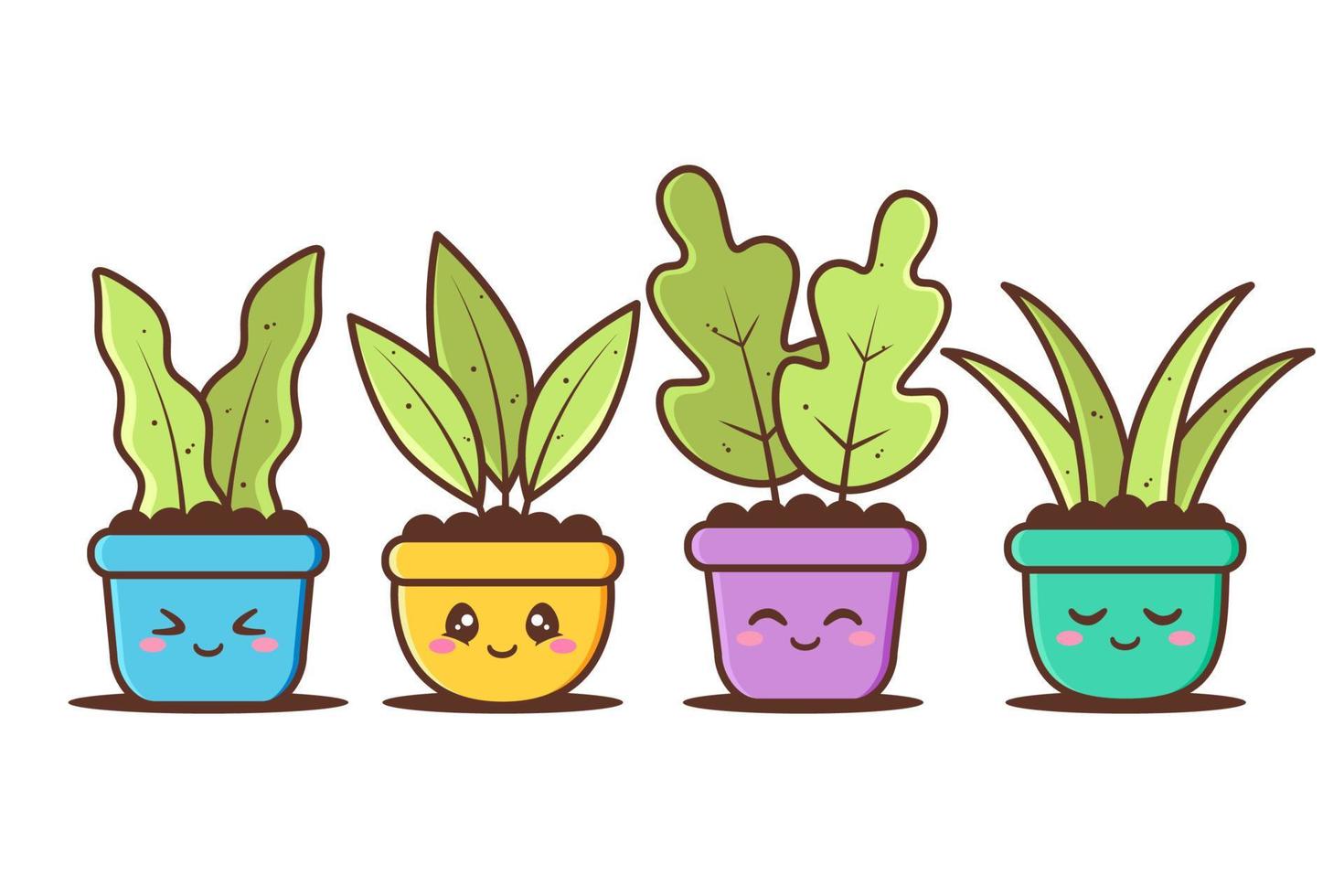 group of cute pot of plant with various different expression vector