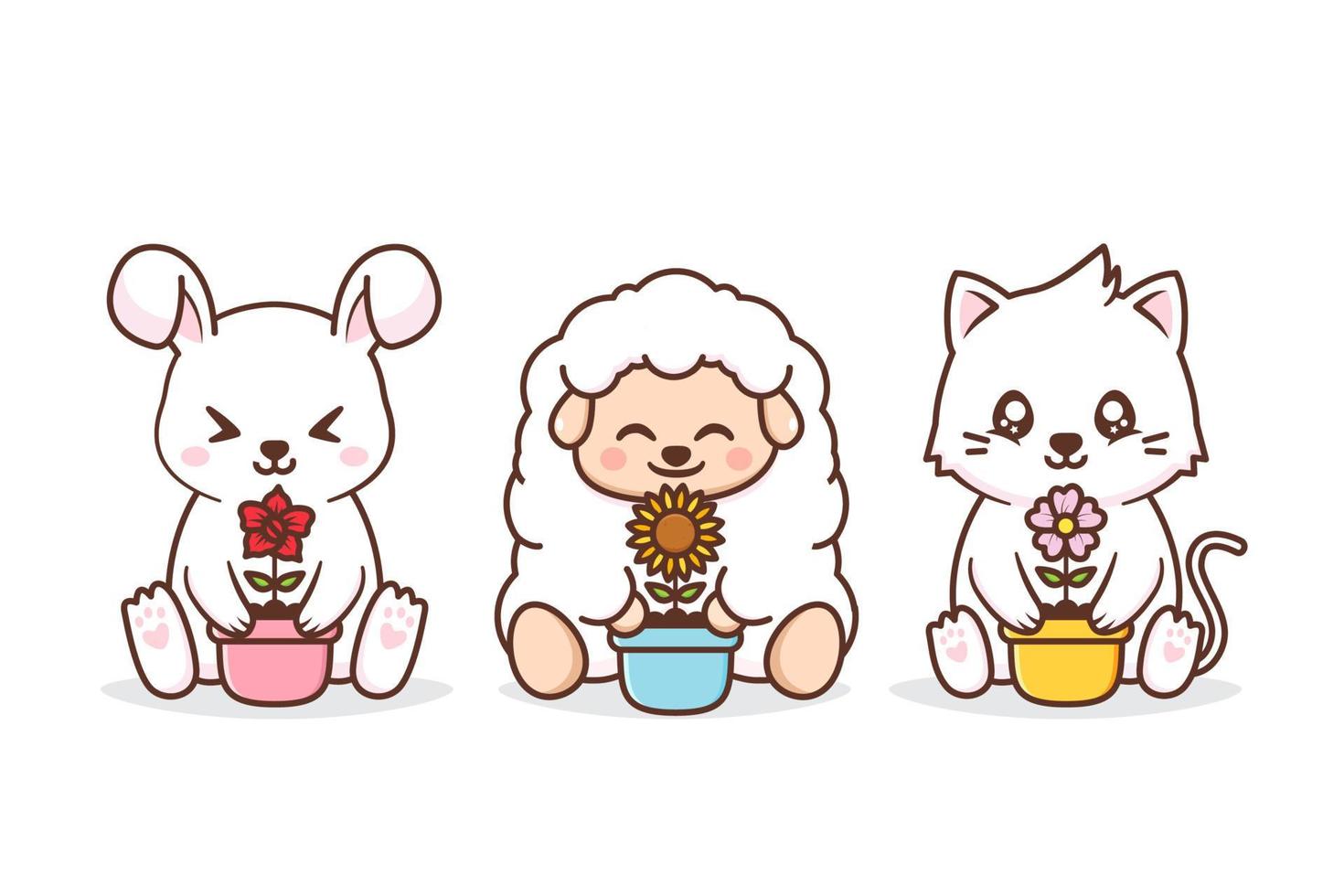 cute of group animal with pot of flower vector