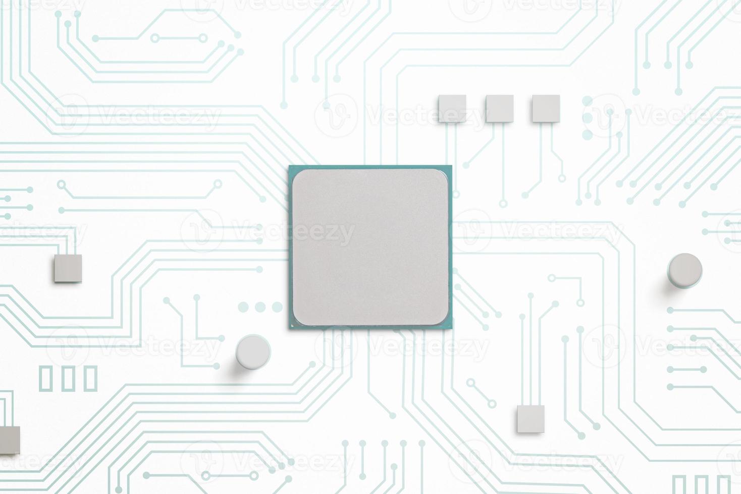 White circuit motherboard with blank CPU in the middle concept photo