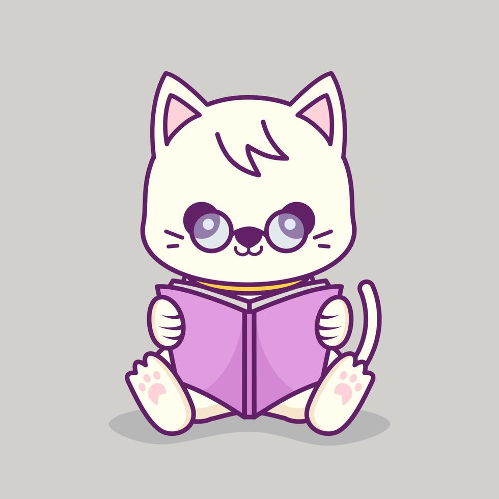 cute cat reading the book vector