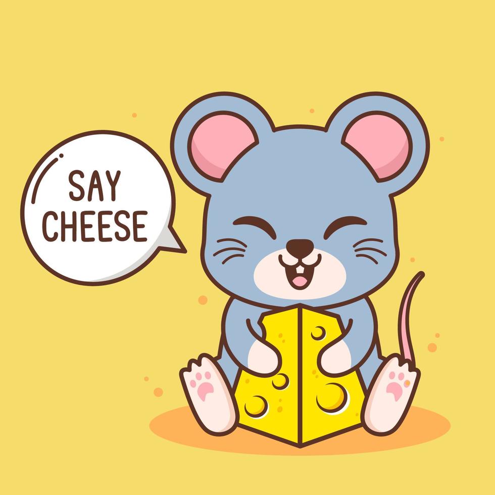 cute mouse with a piece of cheese vector