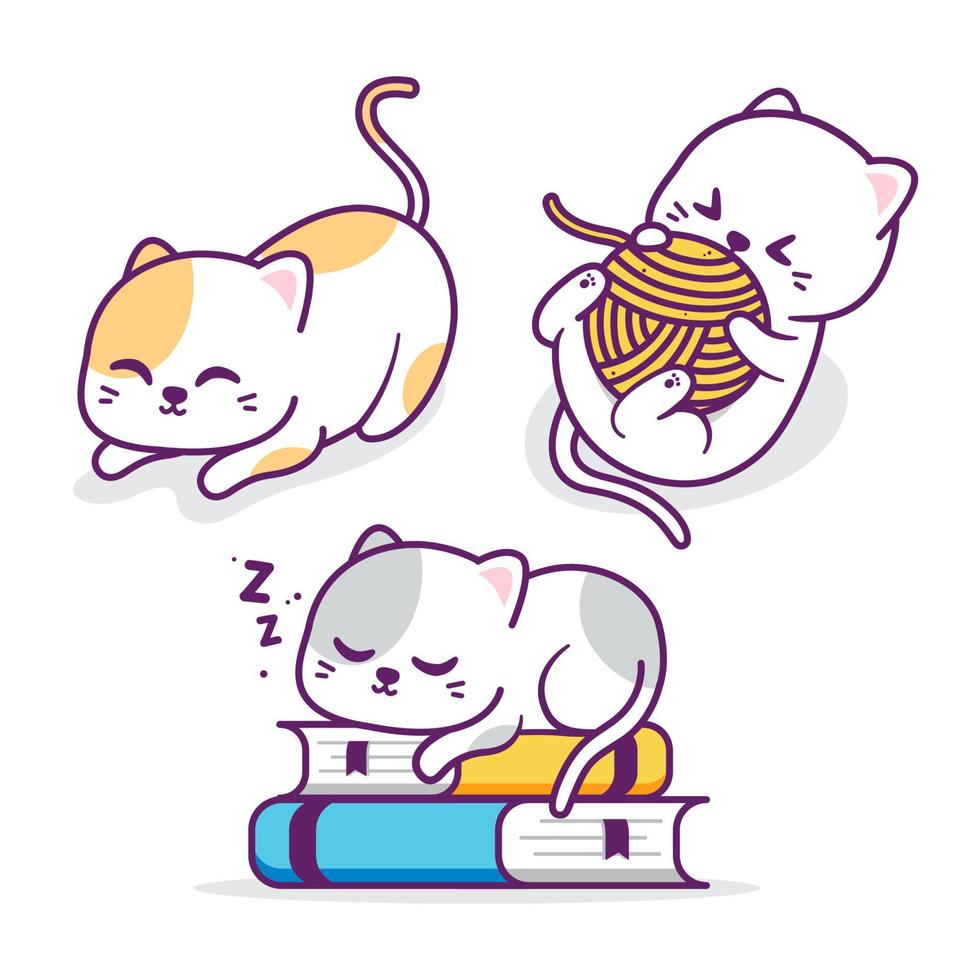 grupo de lindo gato con diferentes actividades vector