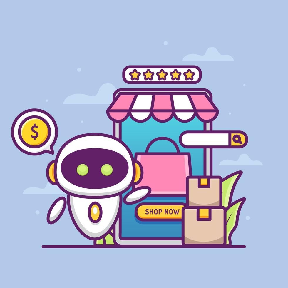 online shop concept with assistant robot vector