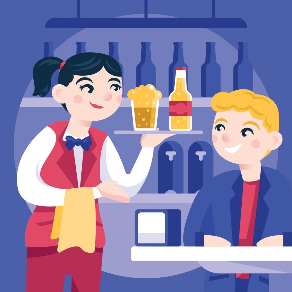 A Waitress Serving Drinks vector