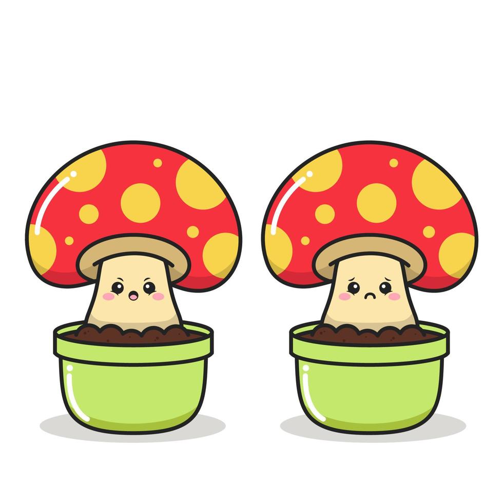 cute mushroom inside pot with different expression vector