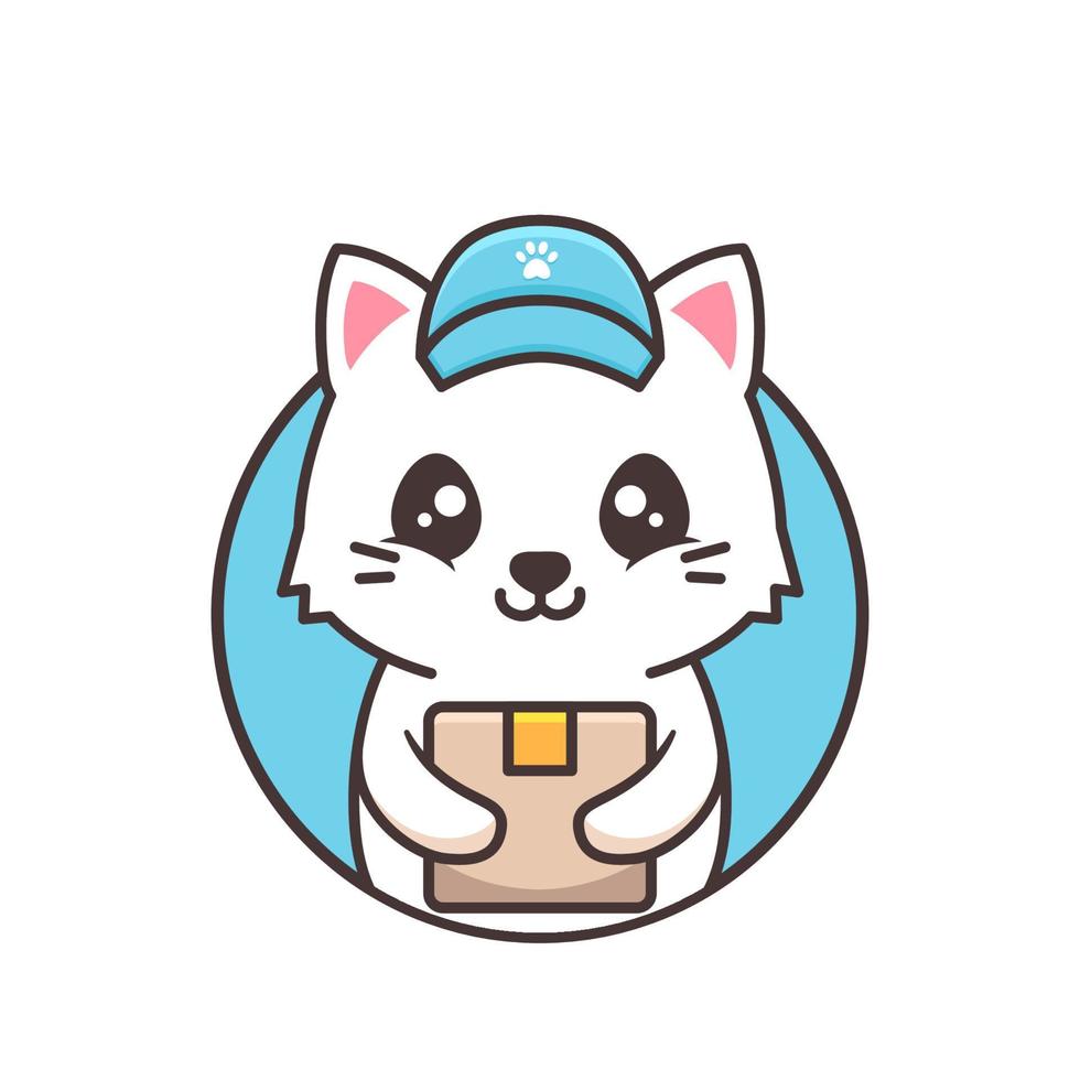 cute cat courier with blue hat vector