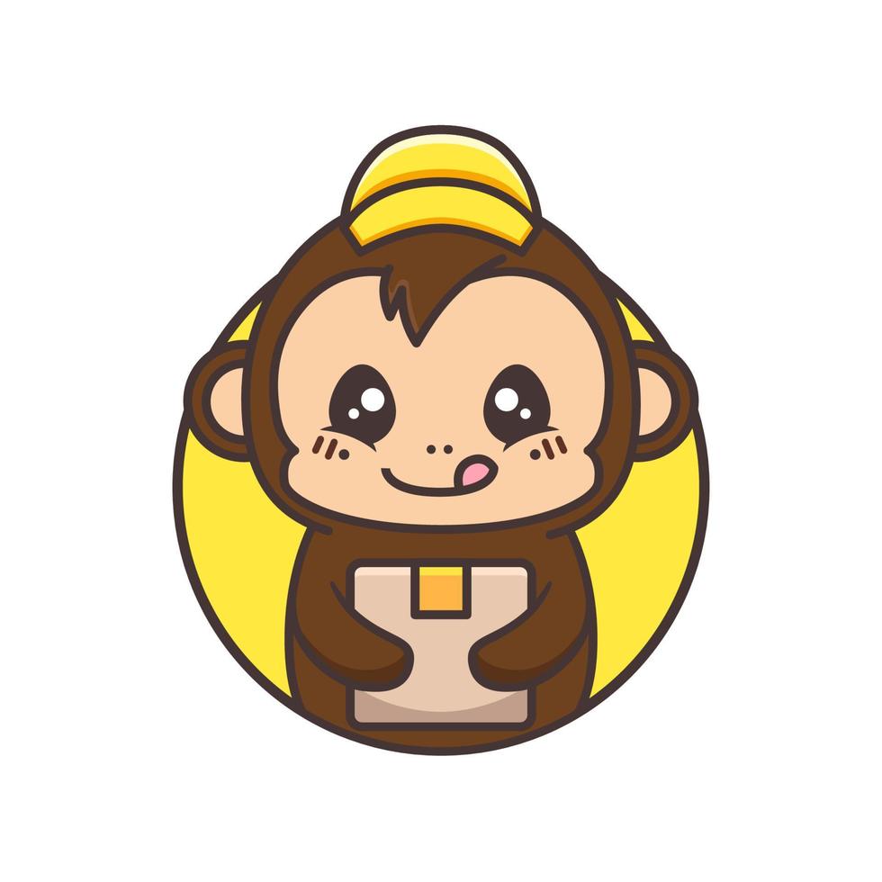 cute monkey courier with yellow hat vector