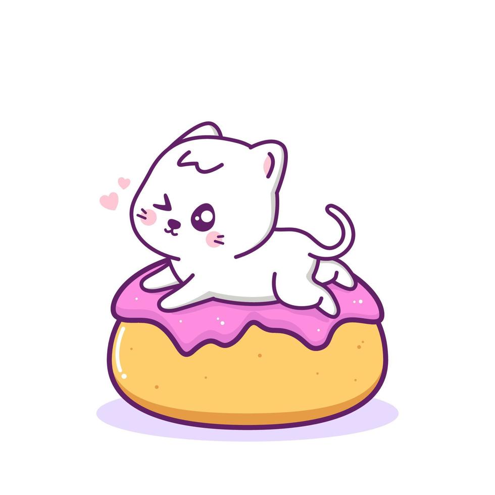 cute happy cat playing in the doughnut vector