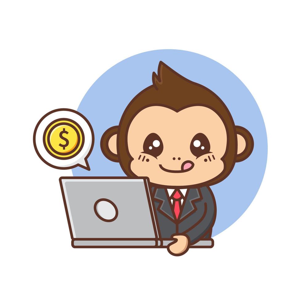 cute business monkey with laptop vector