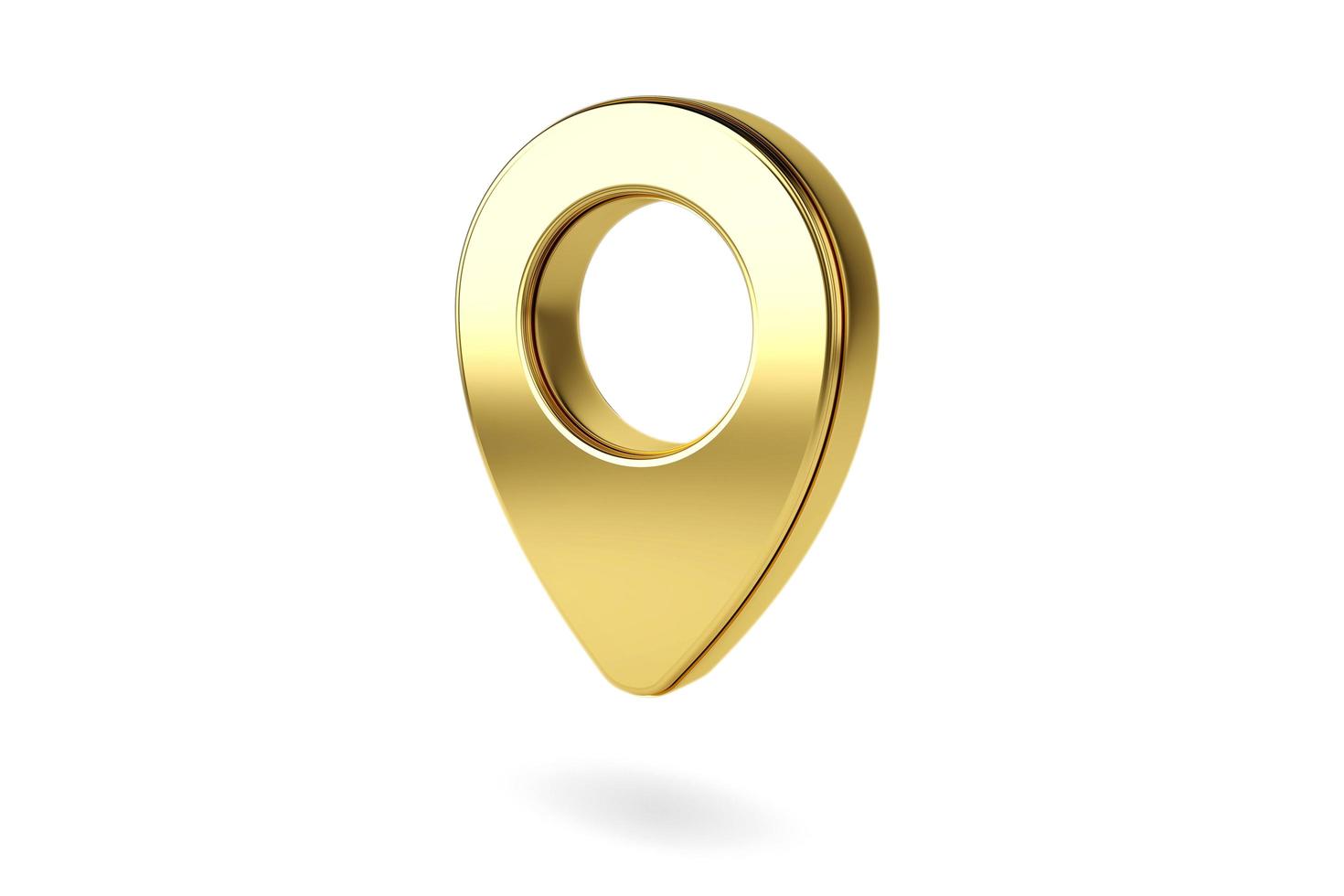 Gold map pointer 3d pin. Location symbol isolated on white background. Web location point, pointer. 3D rendering. photo